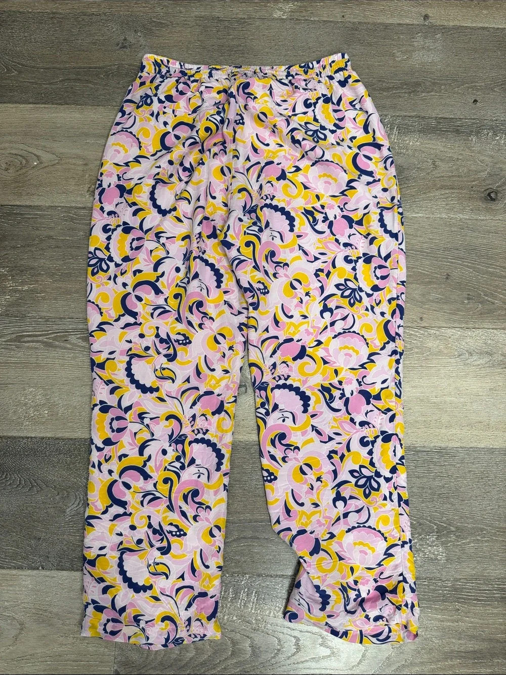 J. Crew 100% Silk Pink, Yellow & Navy Floral Lounge Pants 1241